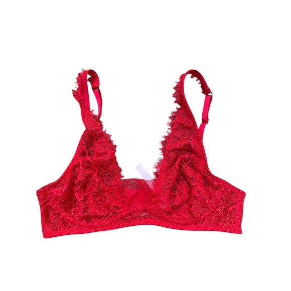 Victoria's Secret Dream Angels unlined plunge Vibrant Red Lace Bra 32b - Picture 1 of 12
